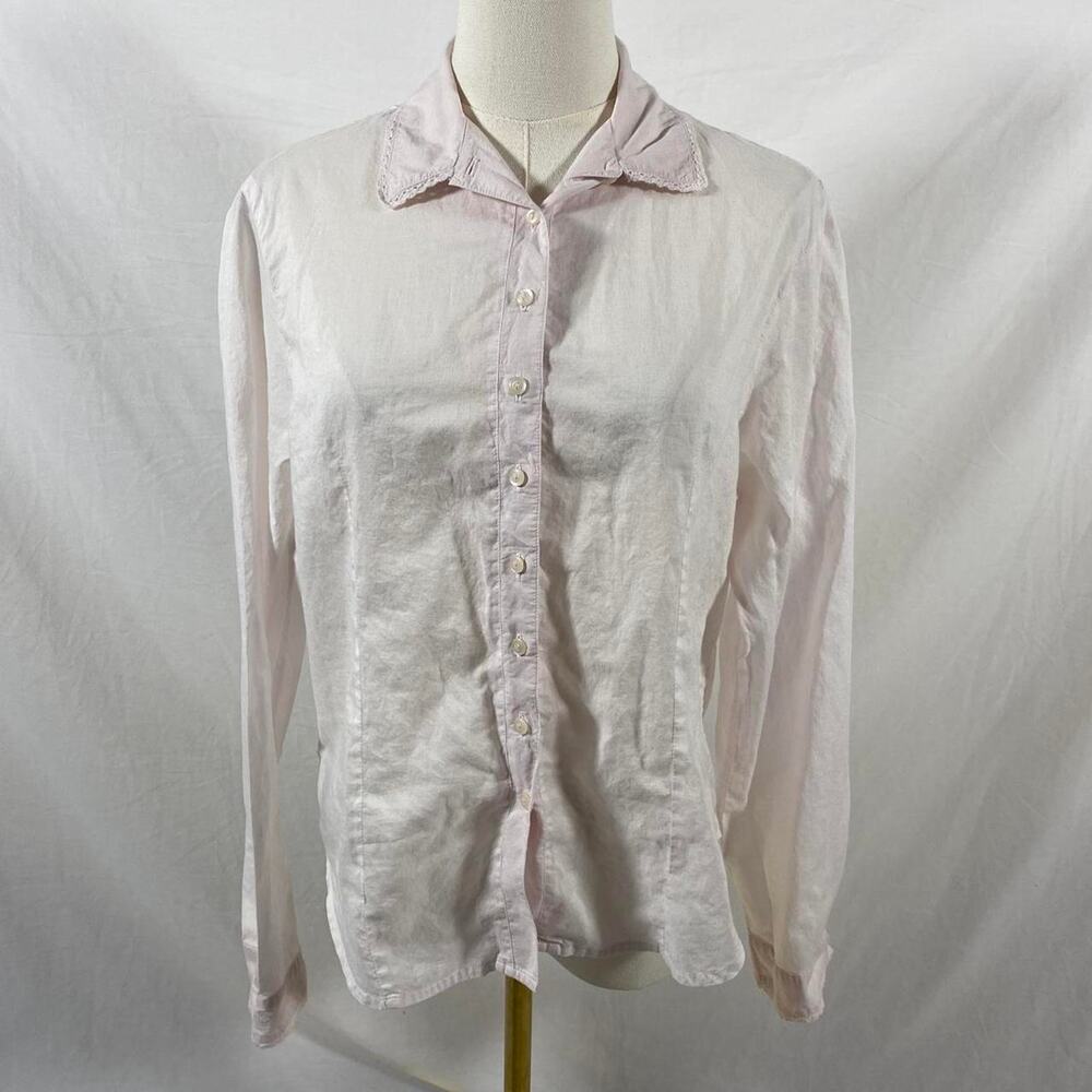 Lauren Ralph Lauren light pink cotton button up top embroidery size 8 minimal